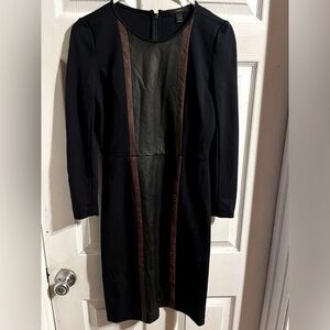 J.Crew Navy Blue Black Leather‎ Sheath Panel Dress Size 2 Stretch Bikercore